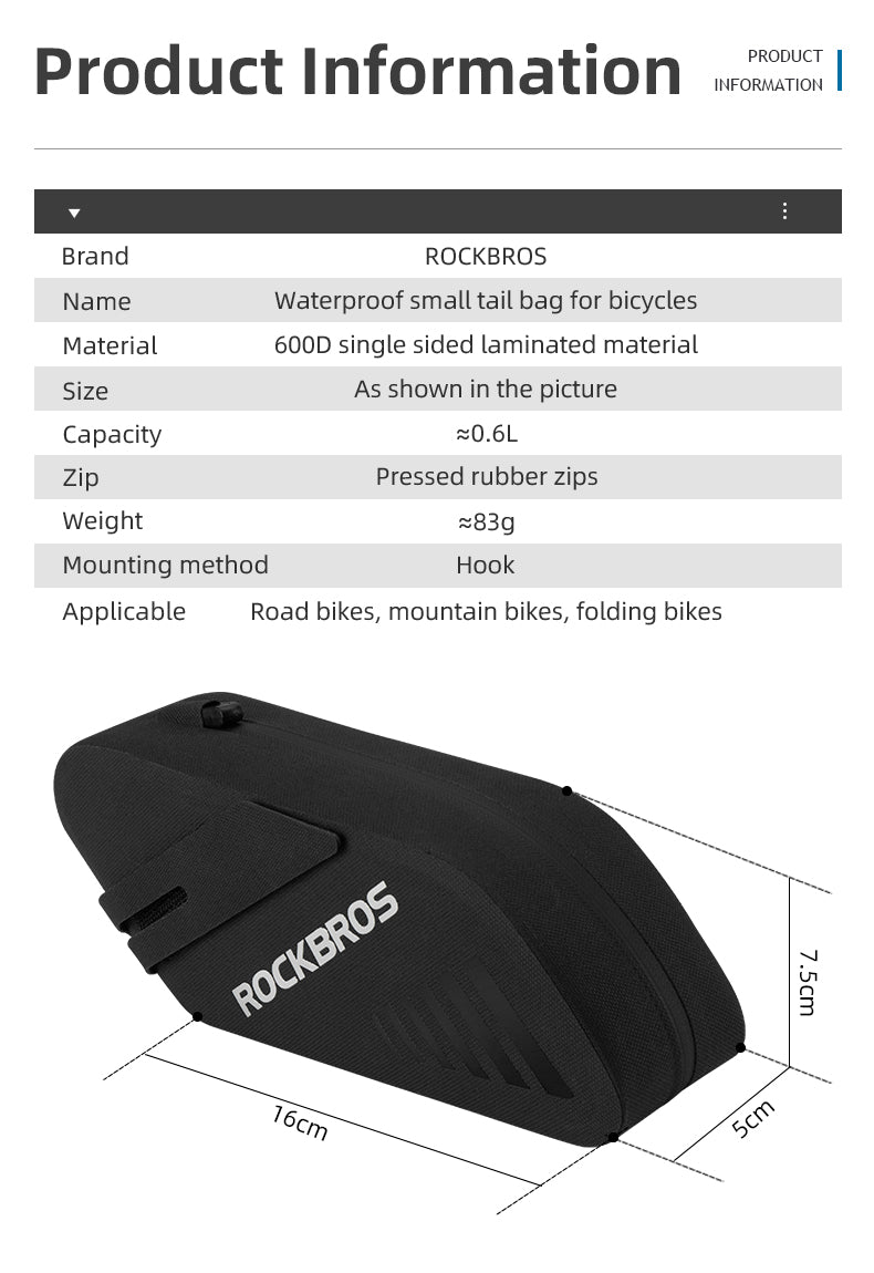 Bike Saddle Bag Waterproof 0.6L