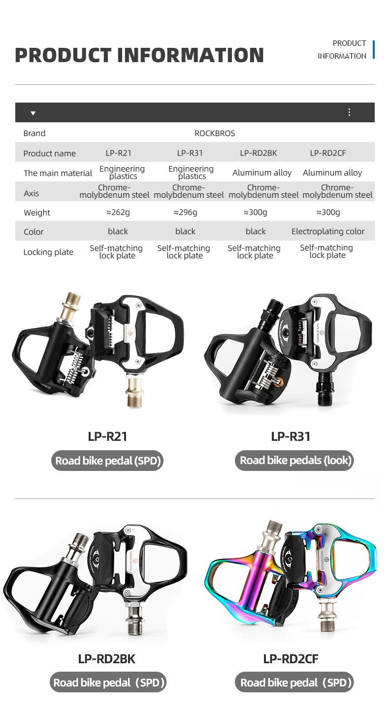 ROCKBROS Self-Lock Road Bike Pedals with Shimano SPD-SL/Look KEO Cleat System (Pair)