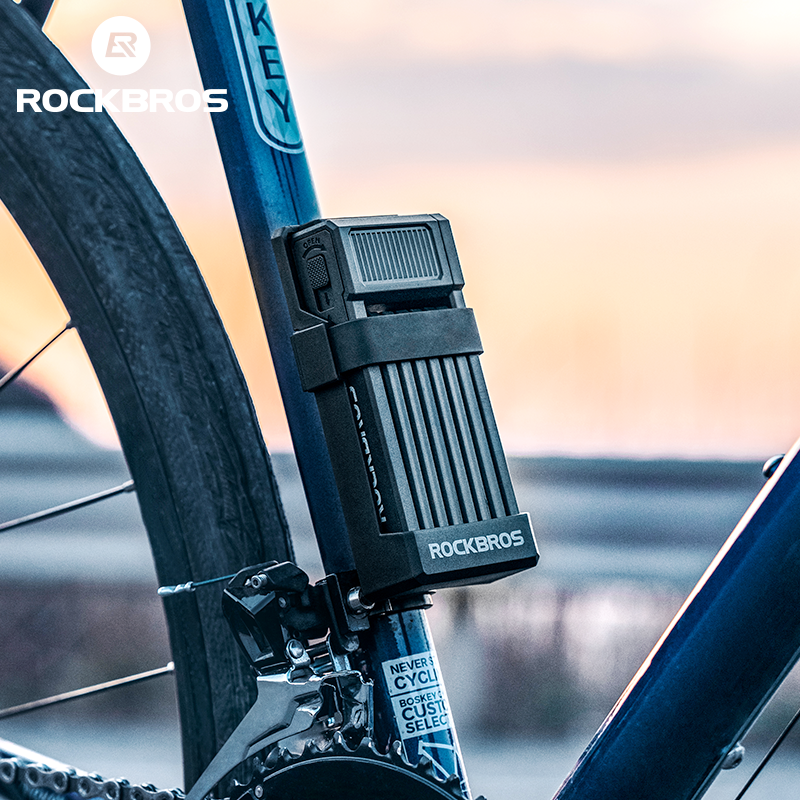 ROCKBROS MTB Road Bike Lock Key Folding Lock E-Bike Motorcycle Steel Lock Portable Antirust Anti-theft