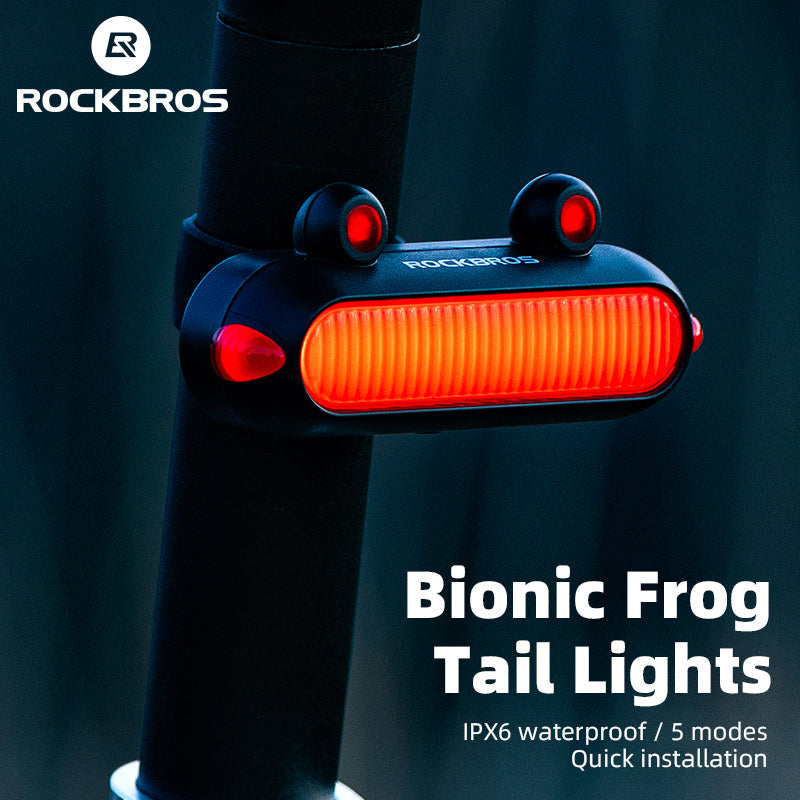 ROCKBROS Bike Frog Taillight - IPX6 Waterproof, USB Rechargeable, 6 Modes, Brake Light
