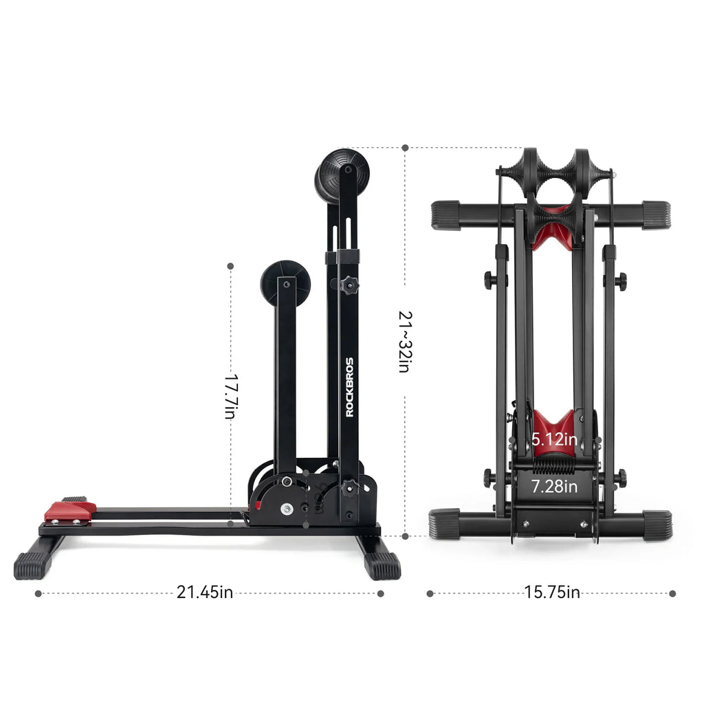 2-in-1 Adjustable Bike Stand Foldable Floor Vertical Rack Sturdy Carbon Steel for 24-27.5 Wheels