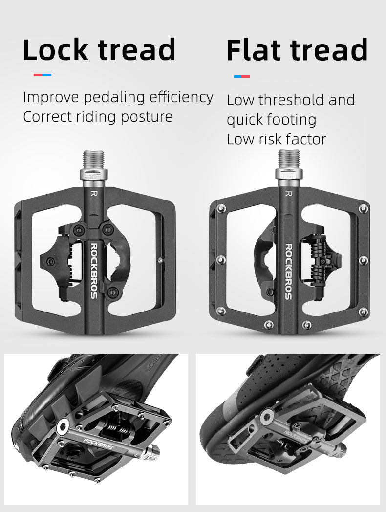 Multi-Function Clipless Flat Bike Pedals in Black (Pair)