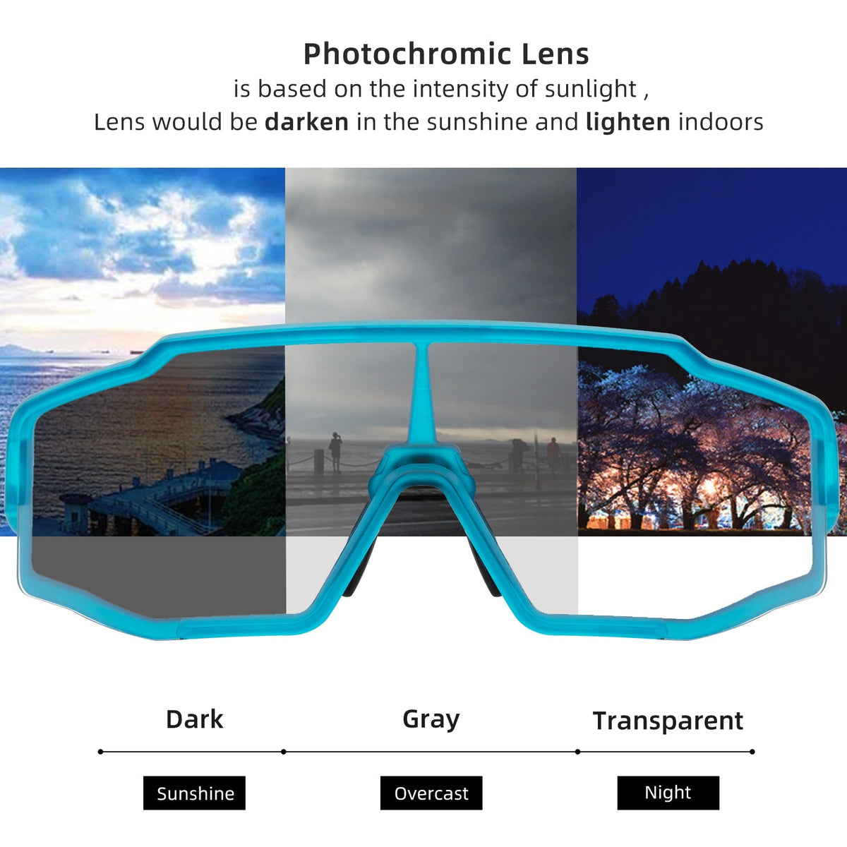 ROCKBROS-Blue Full Frame Photochromic Cycling Sunglasses