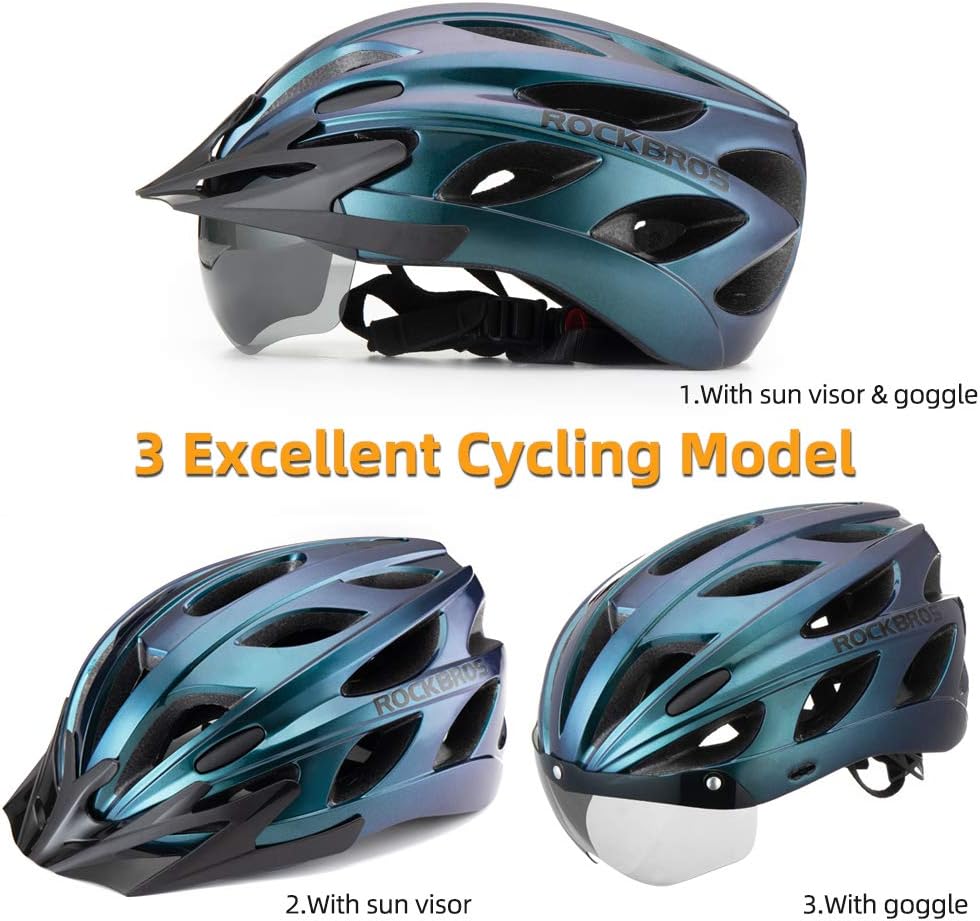 ROCKBROS Lightweight Cycling Helmet with Removable Goggles  Sun Visor