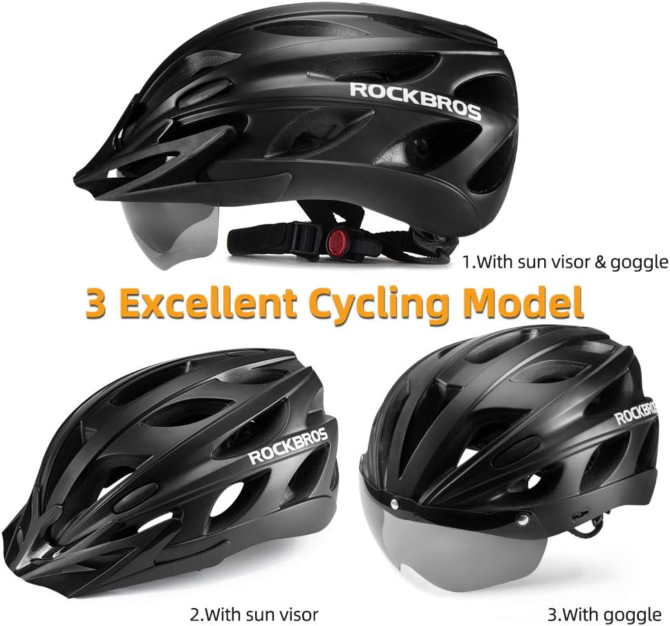 ROCKBROS Lightweight Cycling Helmet with Removable Goggles  Sun Visor