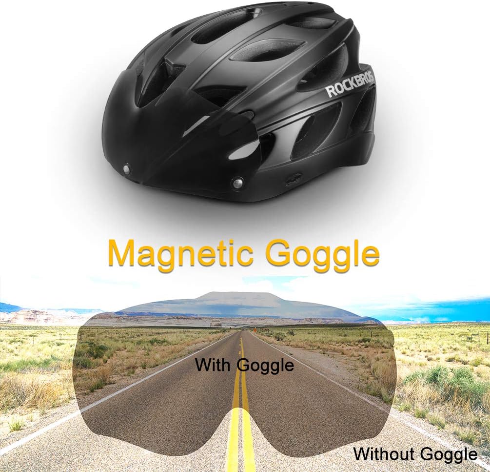 ROCKBROS Lightweight Cycling Helmet with Removable Goggles  Sun Visor