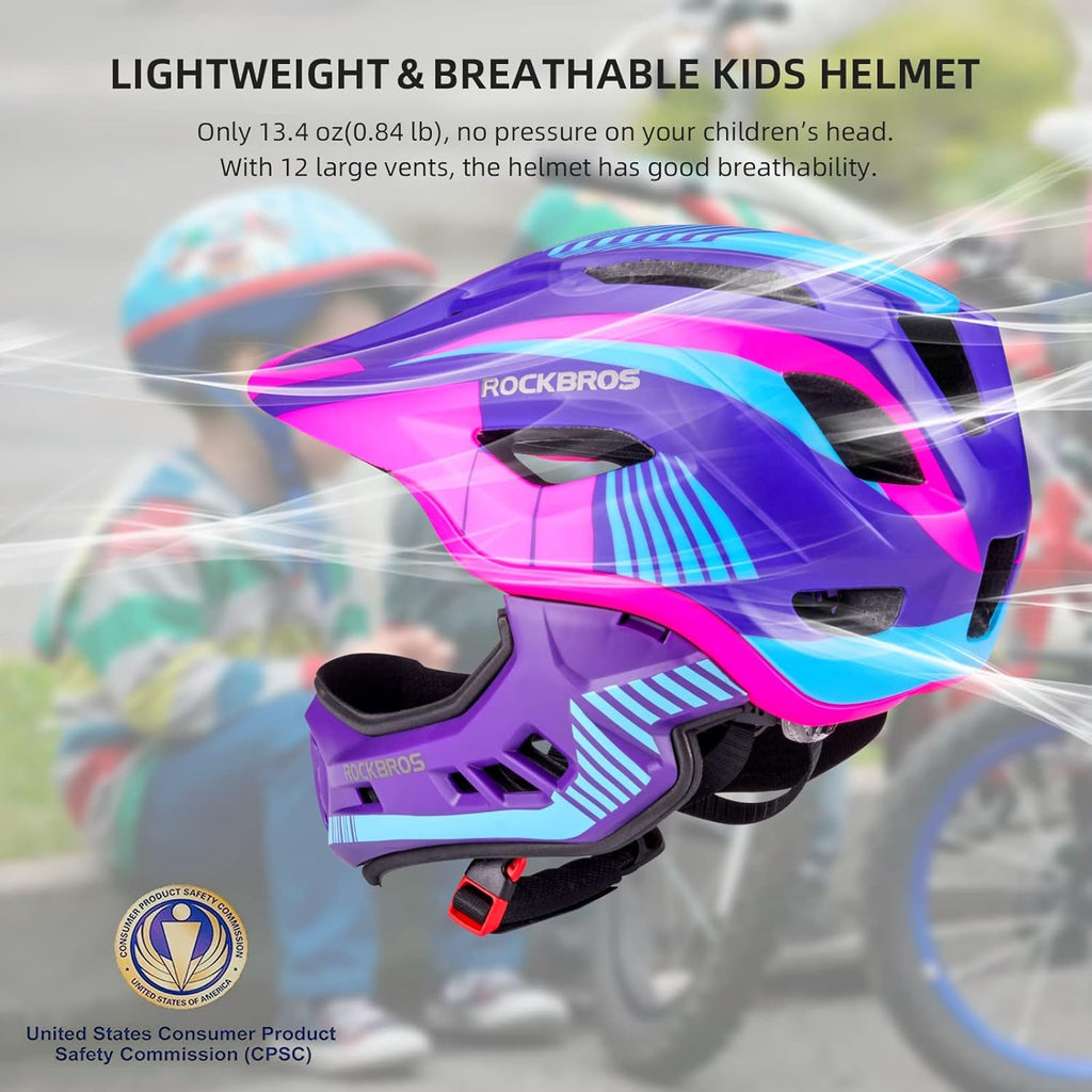 ROCKBROS Kids Full Face Helmet Detachable for Youth Child Boys Girls Ages 3-16