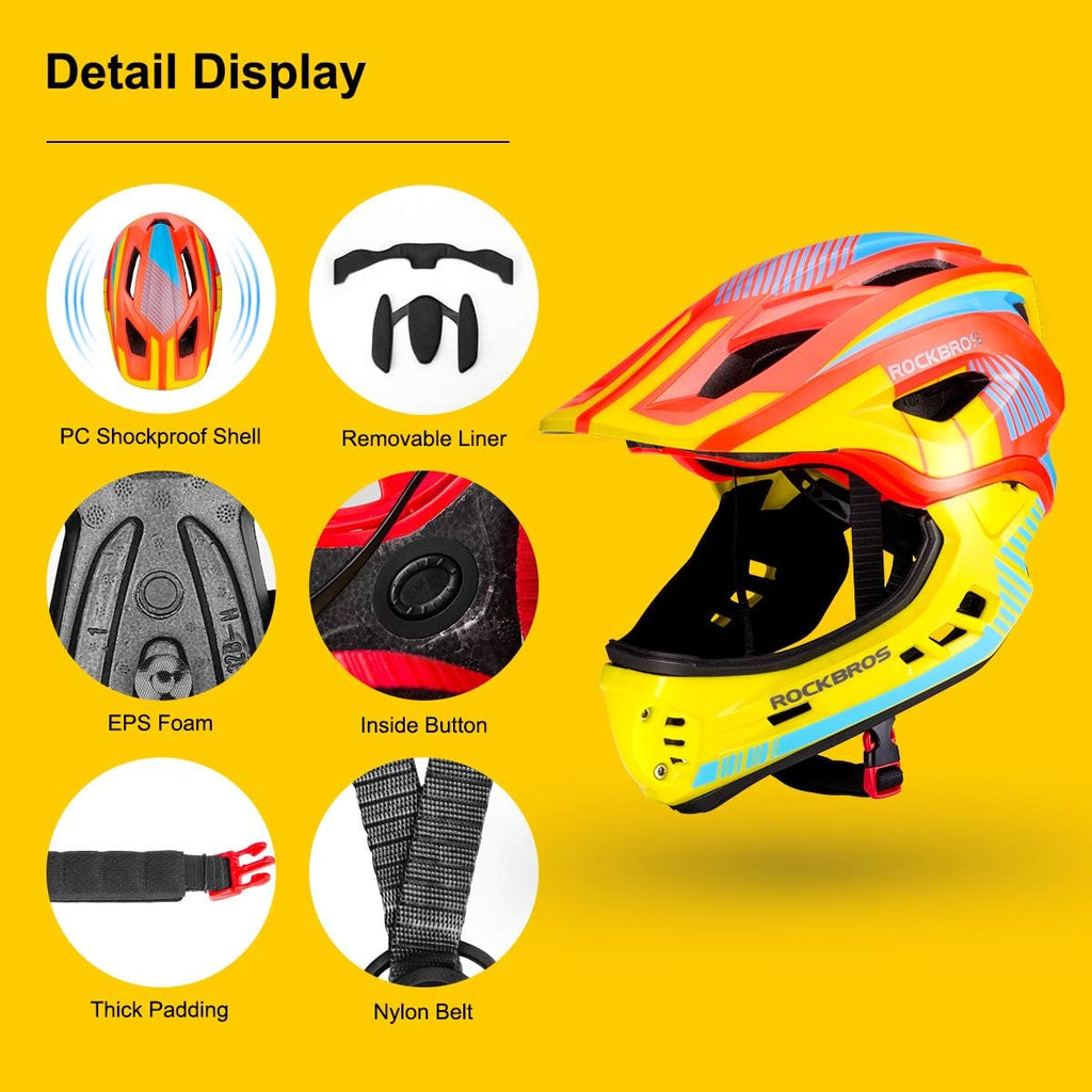 ROCKBROS Kids Full Face Helmet Detachable for Youth Child Boys Girls Ages 3-16