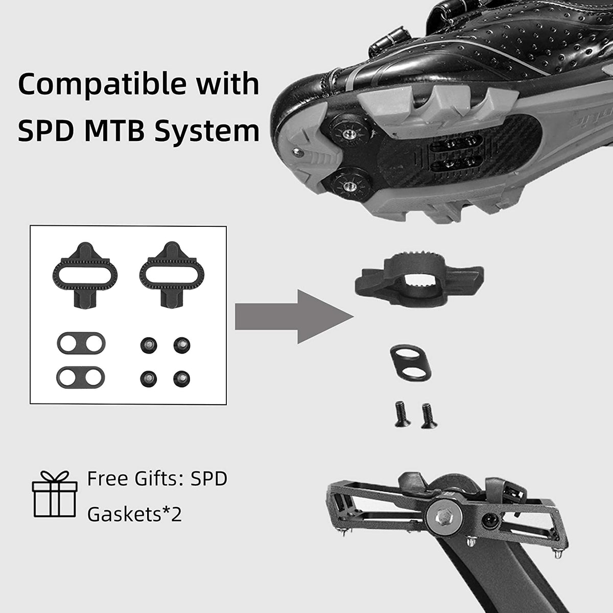Multi-Function Clipless Flat Bike Pedals in Black (Pair)