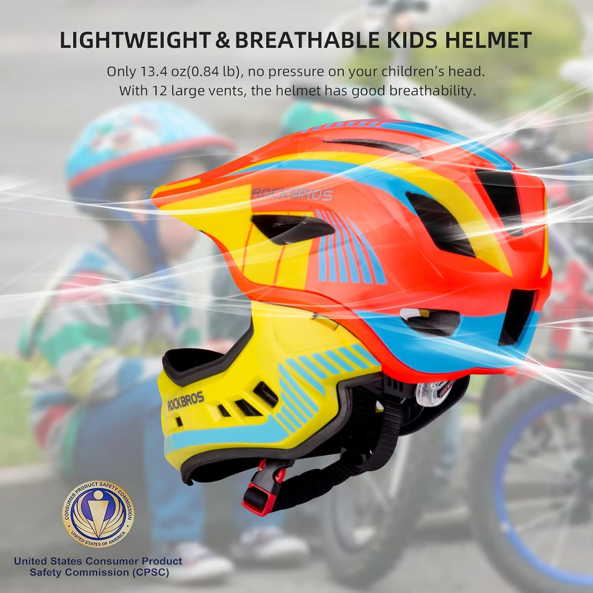 ROCKBROS Kids Full Face Helmet Detachable for Youth Child Boys Girls Ages 3-16