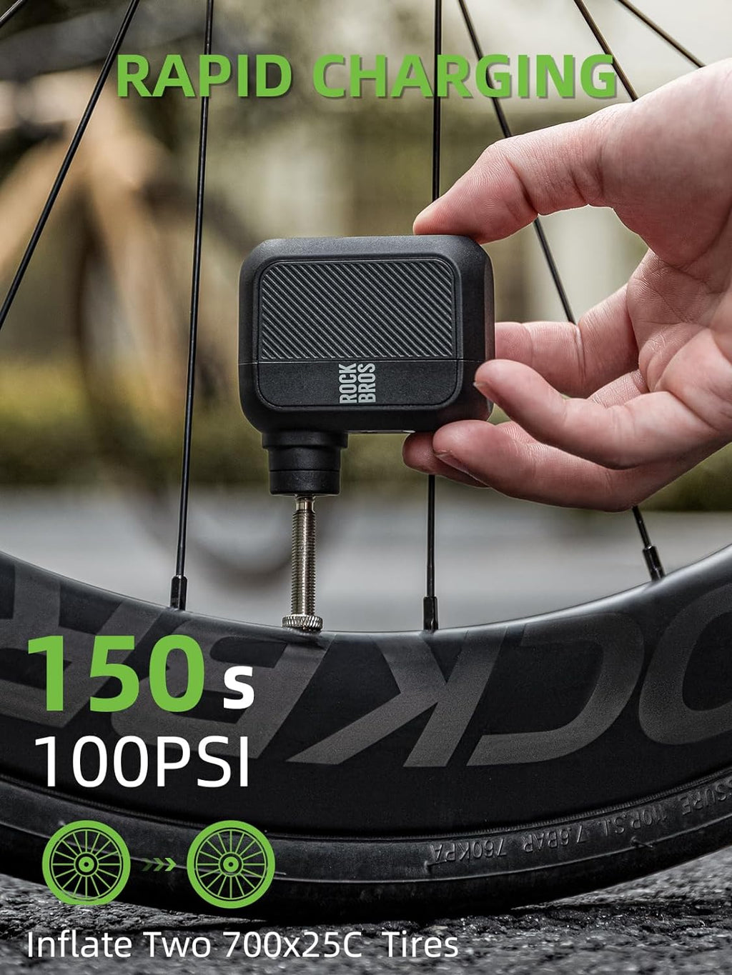 Mini Electric Bike Pump Portable 100 PSI with Type-C Charging
