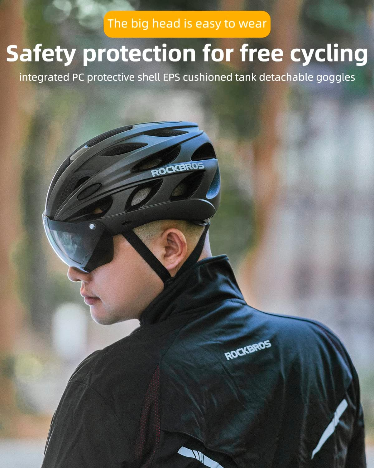 ROCKBROS Lightweight Cycling Helmet with Removable Goggles  Sun Visor