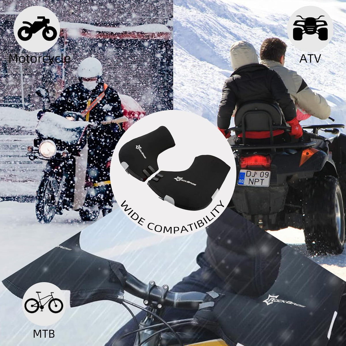 ROCKBROS Cold Weather Bike Handlebar Mittens Windproof & Coldproof Commuter