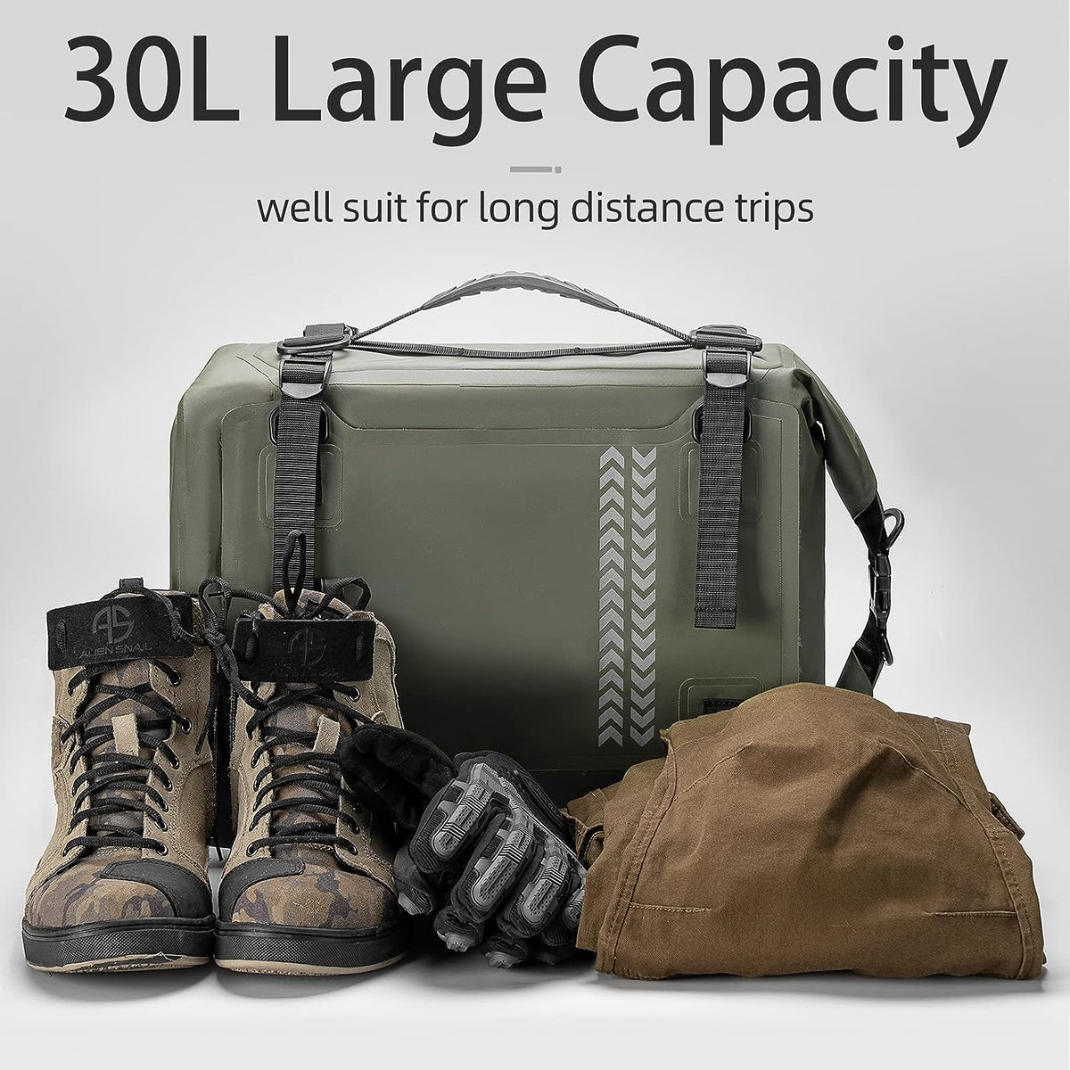 Motorcycle Seat Bag Luggage Pannier Dry Bag Tail Bag Waterproof 30L Universal MotorBike Bag Army Green