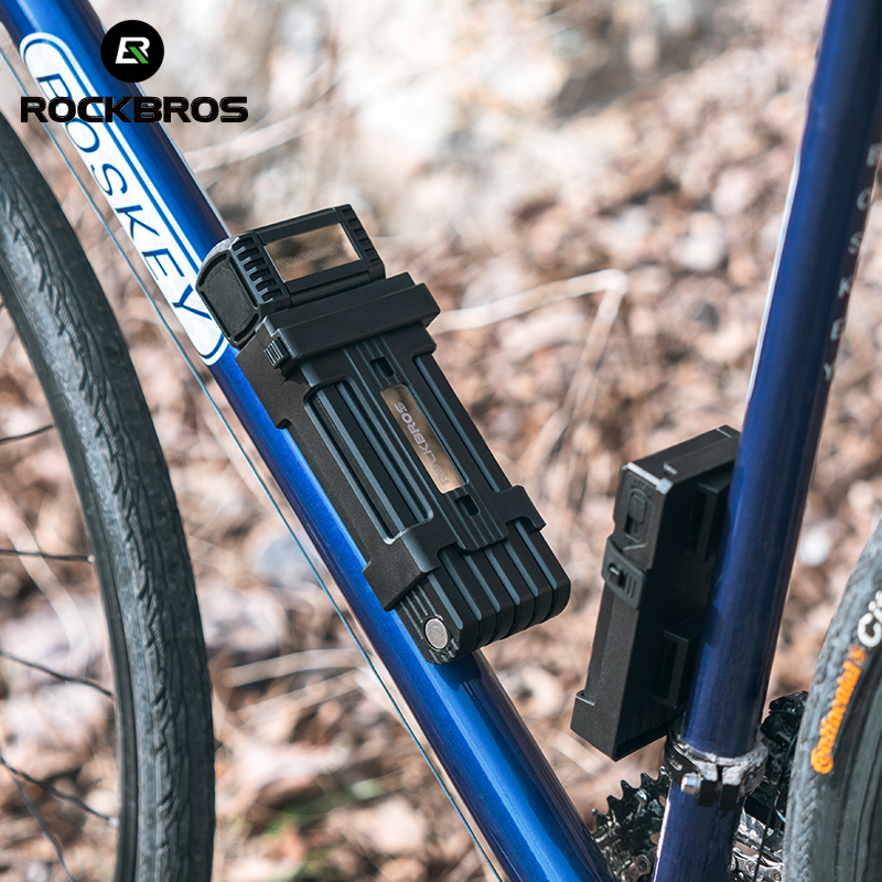 ROCKBROS MTB Road Bike Lock Key Folding Lock E-Bike Motorcycle Steel Lock Portable Antirust Anti-theft