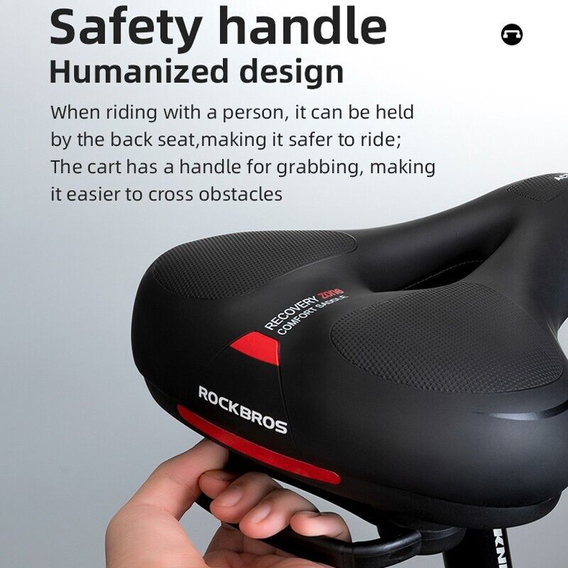 ROCKBROS Bicycle Saddle Shockproof Leather Cushion Reflective Cycling Bike Seat With Handle