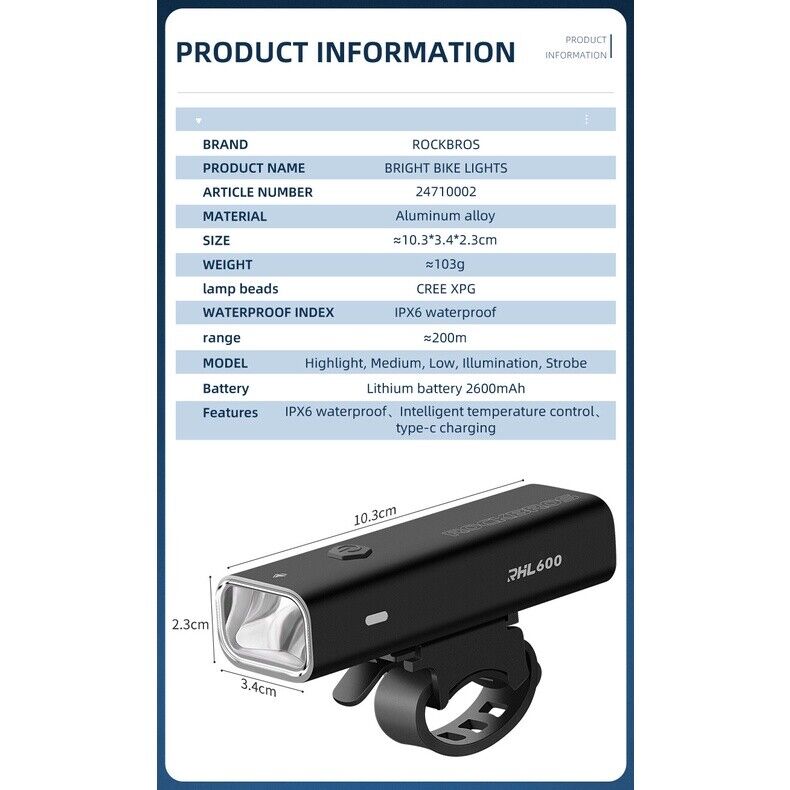 ROCKBROS Bike Front Headlight RHL400/600