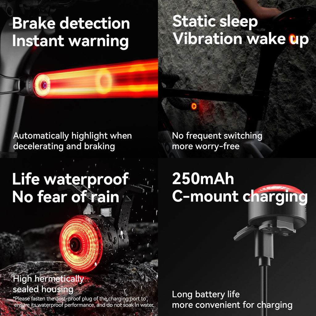 ROCKBROS R0 Smart Brake-Sensing Waterproof Tail Handle Plug Light Auto Sync