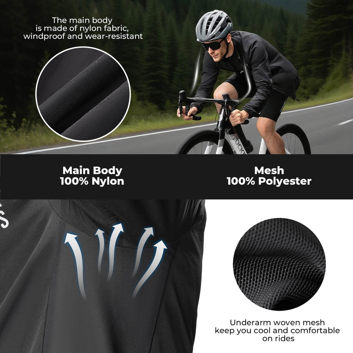Cycling Windbreaker Jacket Foldable Long-Seeved