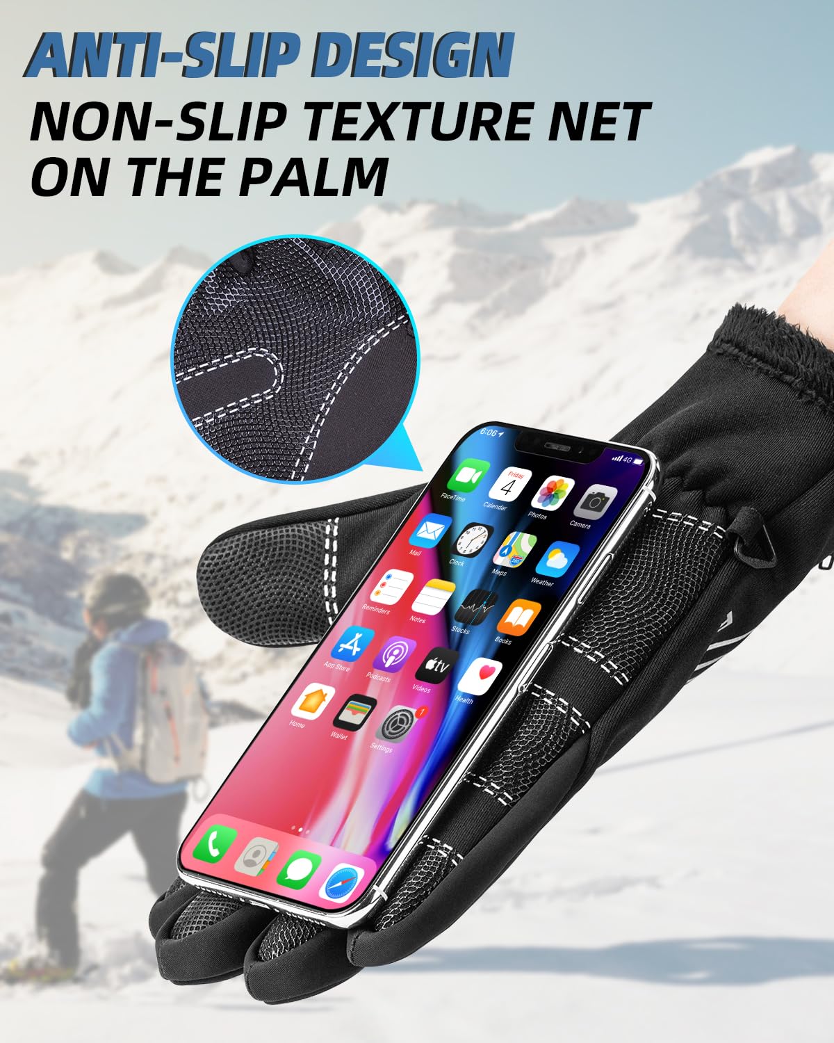 ROCKBROS Winter Cycling Gloves, Water-Resistant, Touch Screen, Anti-Slip Full Finger Gloves
