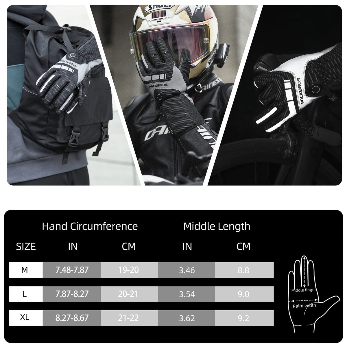 ROCKBROS Rechargeable Heated Gloves 4000mAh Touchscreen Windproof Thermal